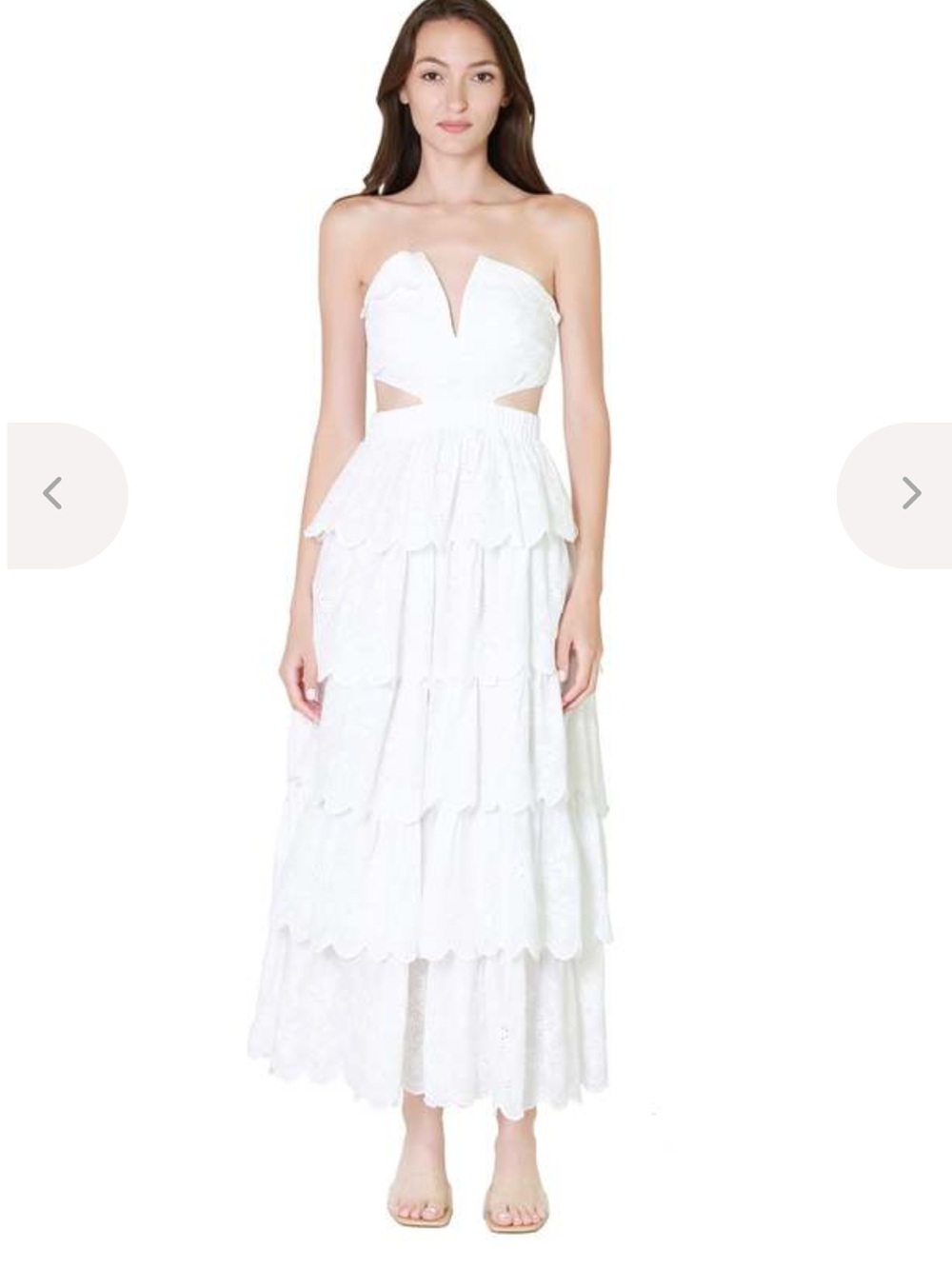 Mable Eyelet Lace VNeck Tiered Maxi Dress Medium White